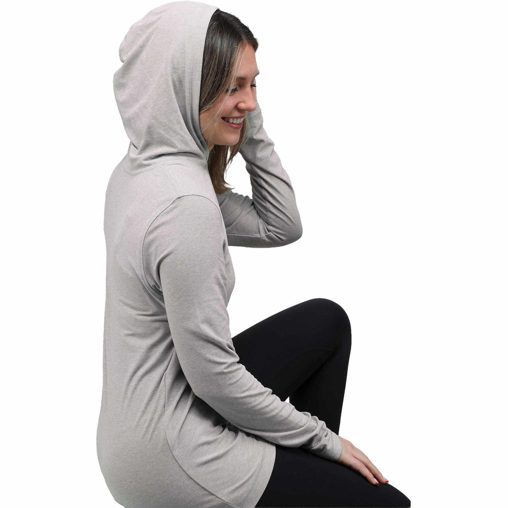 Wellable Stretch Knit Hoodie for Women Embroidery - Fossil Heather - Back Alternate