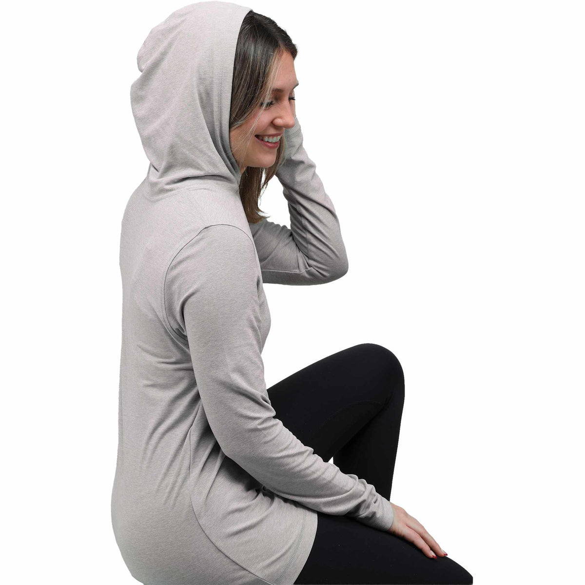 Wellable Stretch Knit Hoodie for Women Embroidery - Fossil Heather - Back Alternate