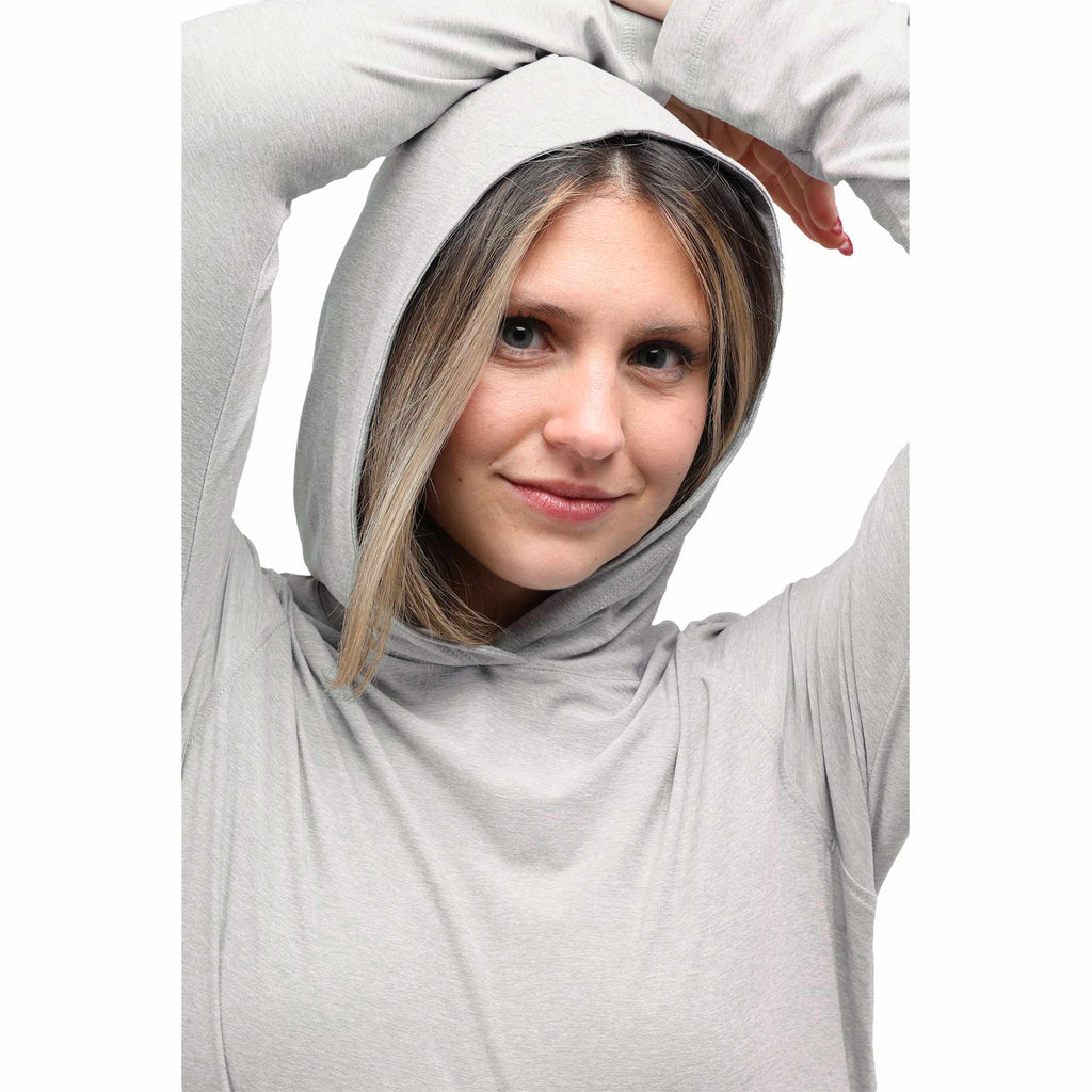 Wellable Stretch Knit Hoodie for Women Embroidery - Fossil Heather - Detail