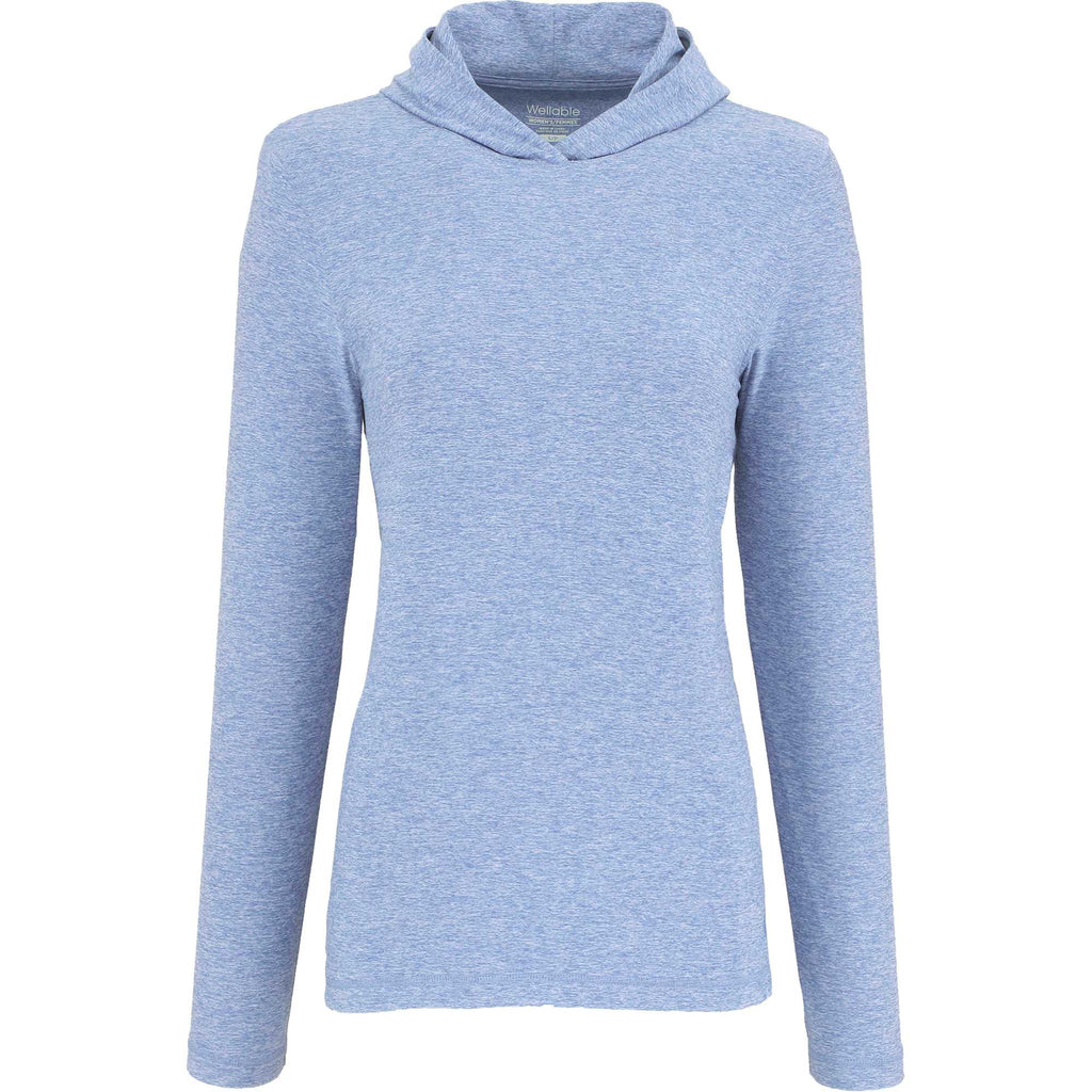 Wellable Stretch Knit Hoodie for Women Embroidery - Moonlight Blue Heather - Front
