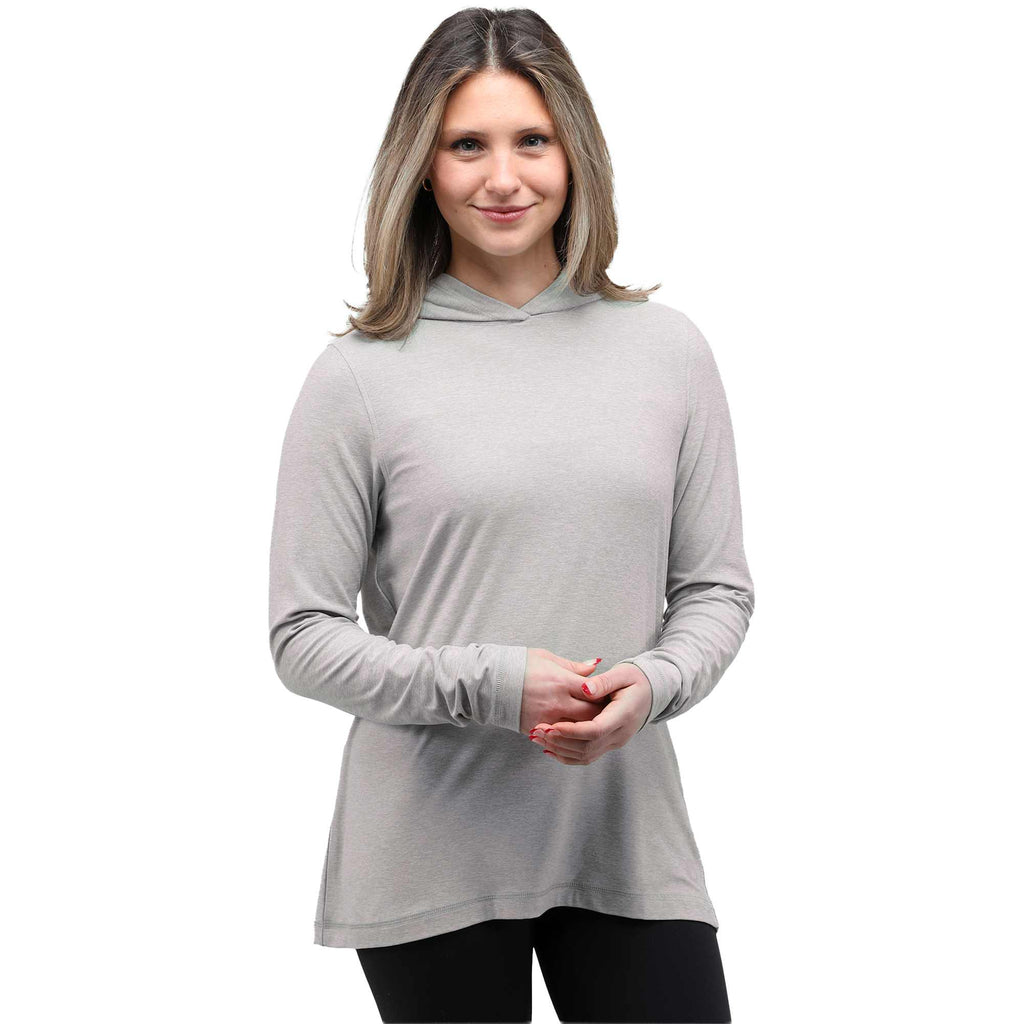 Wellable Stretch Knit Hoodie for Women Transfer - Fossil Heather - Front On Model