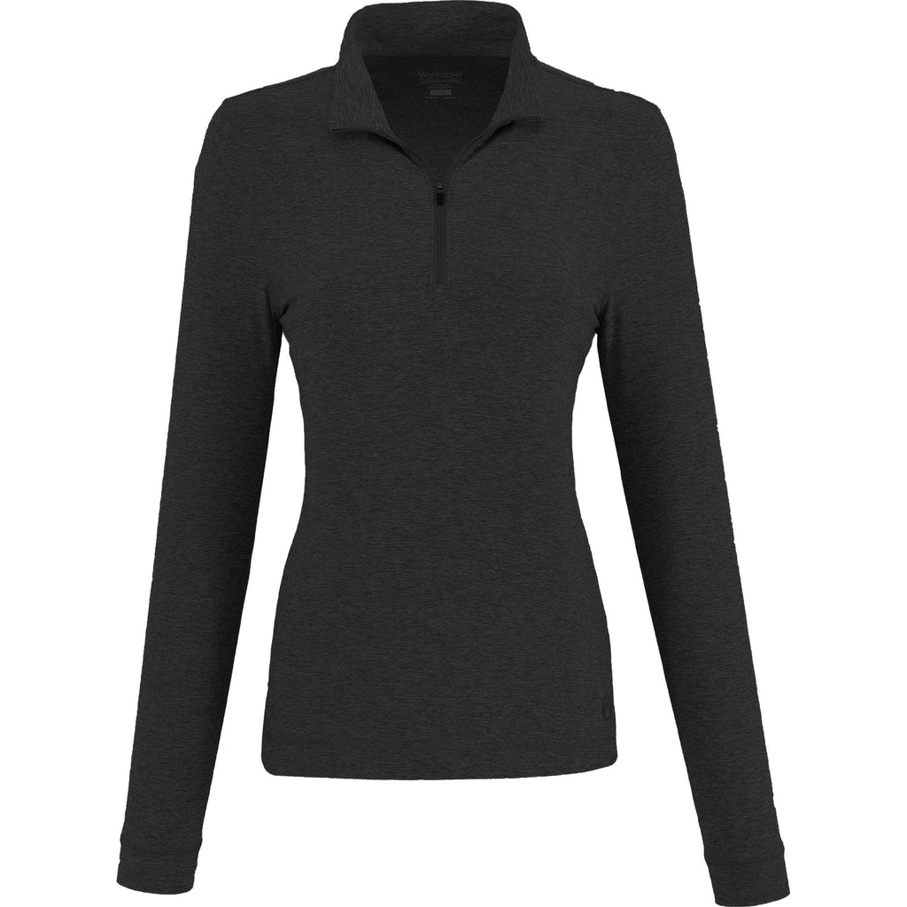 Wellable Stretch Knit Quarter Zip for Women Transfer - Heather Dark Charcoal - Front
