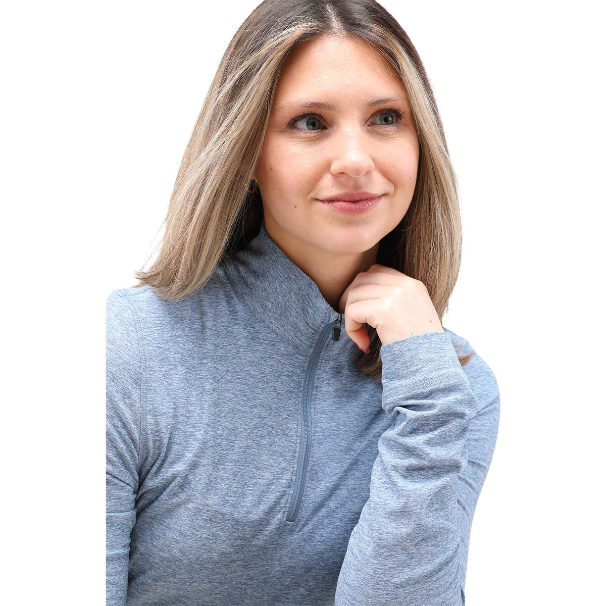Wellable Stretch Knit Quarter Zip for Women Transfer - Moonlight Blue Heather - Alternate