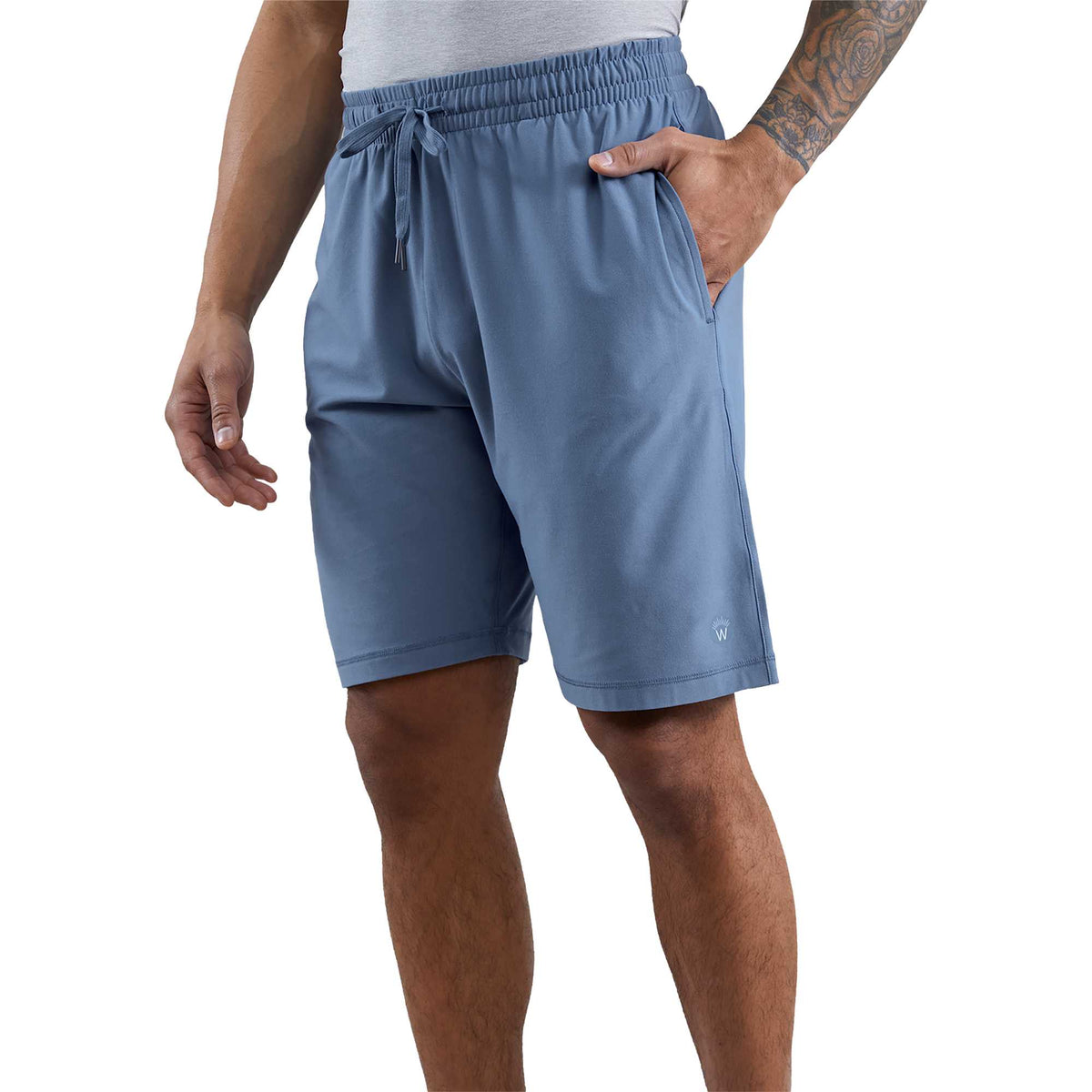 Wellable Stretch Knit Shorts for Men Embroidery - Moonlight Blue - Front 2
