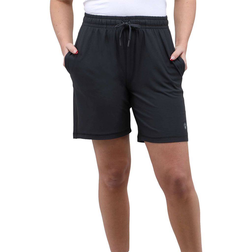 Wellable Stretch Knit Shorts for Women Transfer - Grey Smoke - Front On Model 2