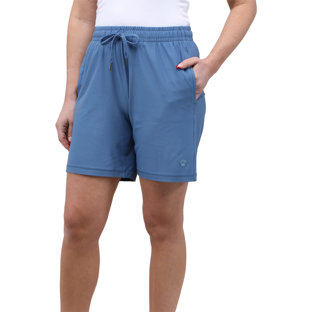 Wellable Stretch Knit Shorts for Women Transfer - Moonlight Blue - Front On Model