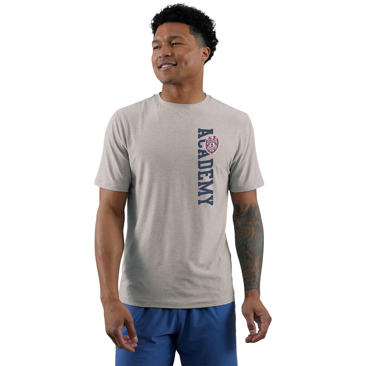Wellable Stretch Performance Tee for Men Embroidery - Fossil Heather - Front