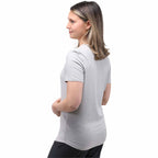 Wellable Stretch Performance Tee for Women Transfer - Fossil Heather - Back On Model