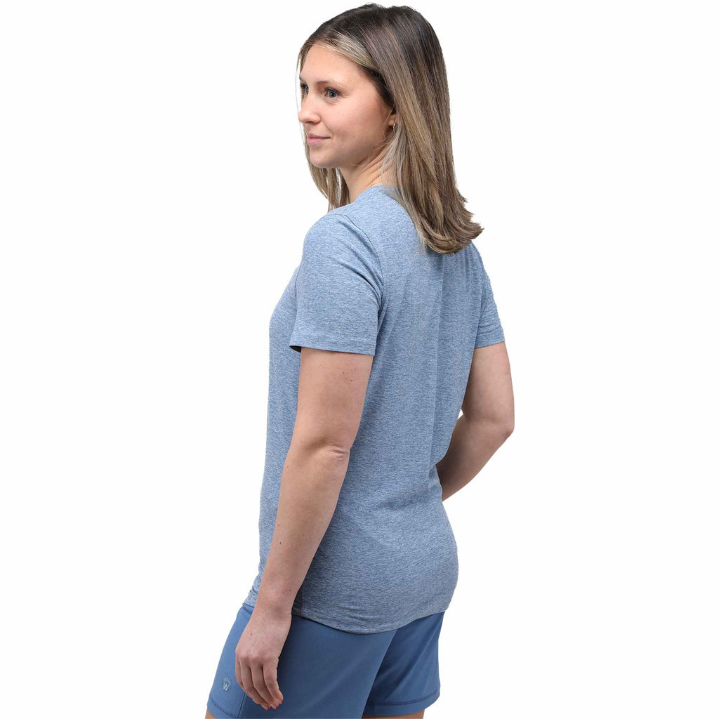 Wellable Stretch Performance Tee for Women Transfer - Moonlight Blue Heather - Back On Model