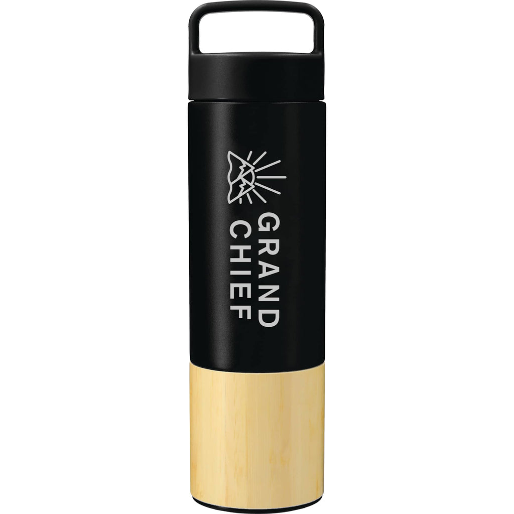 Welly Traveler Bottle with Bamboo Wrap and Infuser, 18 oz Laser Engraving - Black - Front