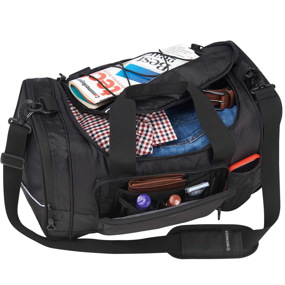 Wenger Apex Sport Duffel Bag in Recycled PET, 20 Inches Transfer - Black - Right Angle 2