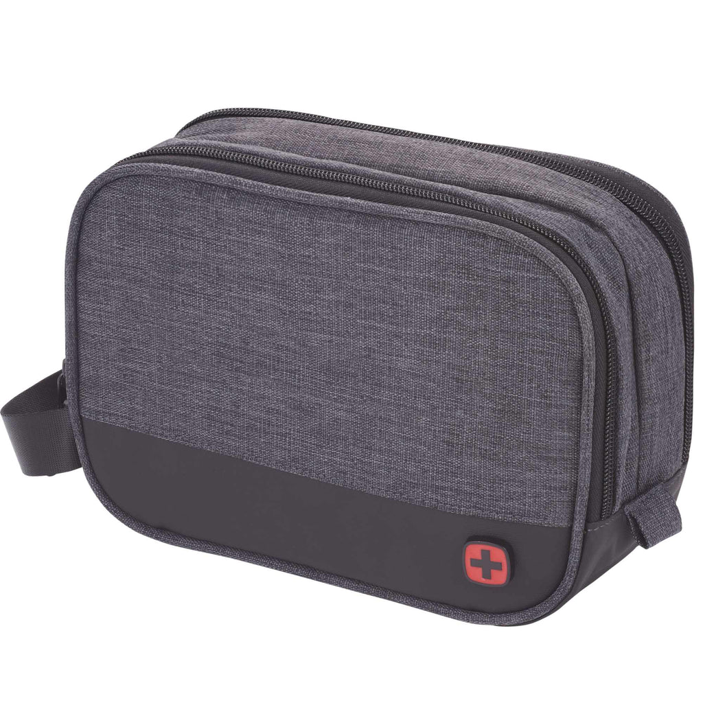 Wenger Dual Compartment Dopp Kit in Recycled Polyester Transfer - Charcoal - Left Angle 2