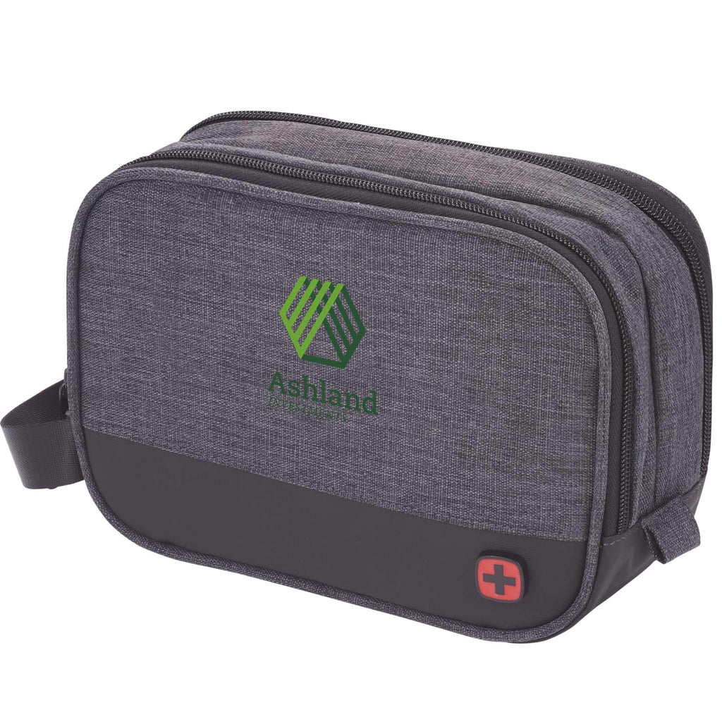 Wenger Dual Compartment Dopp Kit in Recycled Polyester Transfer - Charcoal - Left Angle