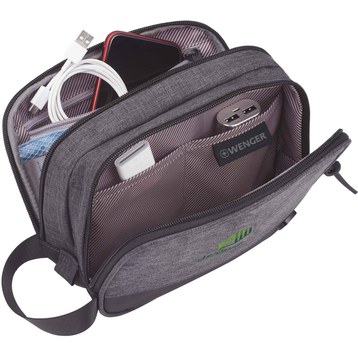 Wenger Dual Compartment Dopp Kit in Recycled Polyester Transfer - Charcoal - Right Angle 2