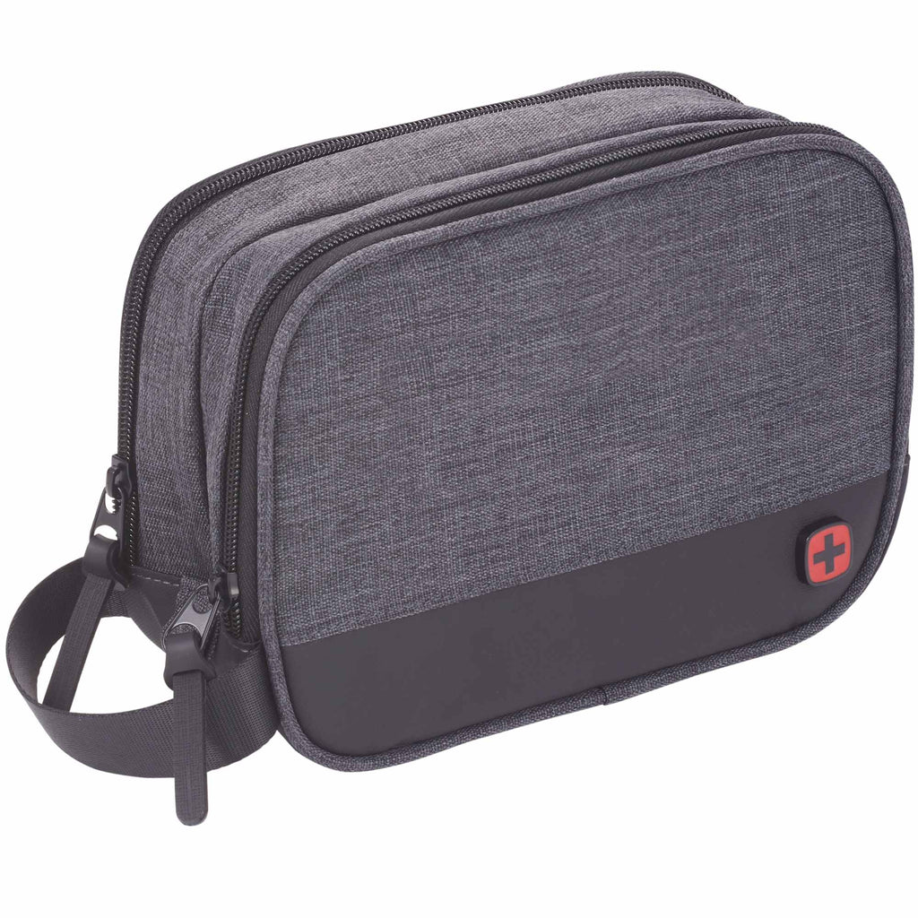 Wenger Dual Compartment Dopp Kit in Recycled Polyester Transfer - Charcoal - Right Angle 3