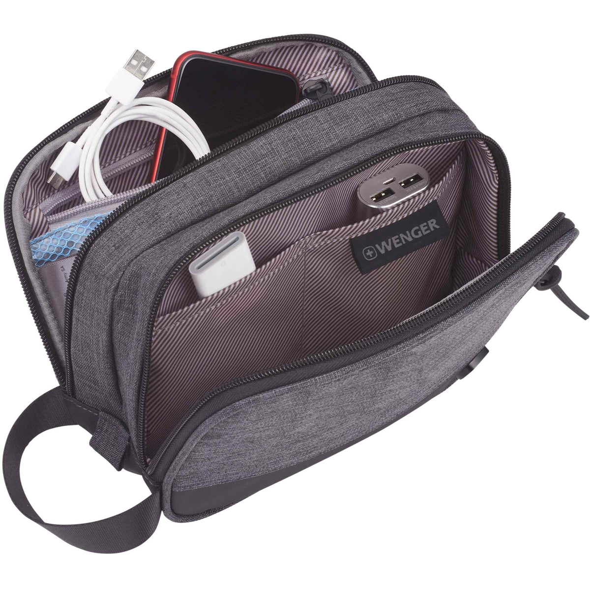 Wenger Dual Compartment Dopp Kit in Recycled Polyester Transfer - Charcoal - Right Angle 4