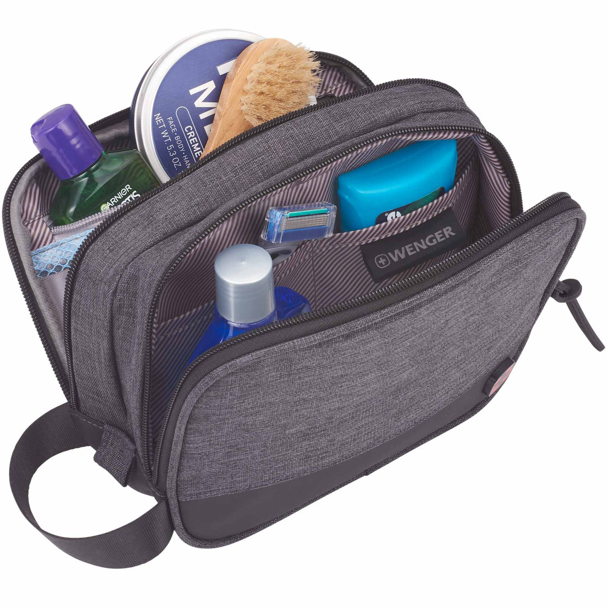 Wenger Dual Compartment Dopp Kit in Recycled Polyester Transfer - Charcoal - Right Angle 5