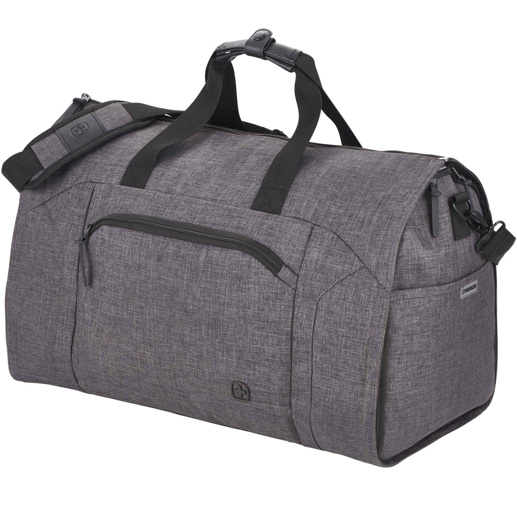 Wenger Getaway Garment Duffel Bag in Recycled PET Embroidery - Charcoal - Left Angle 2