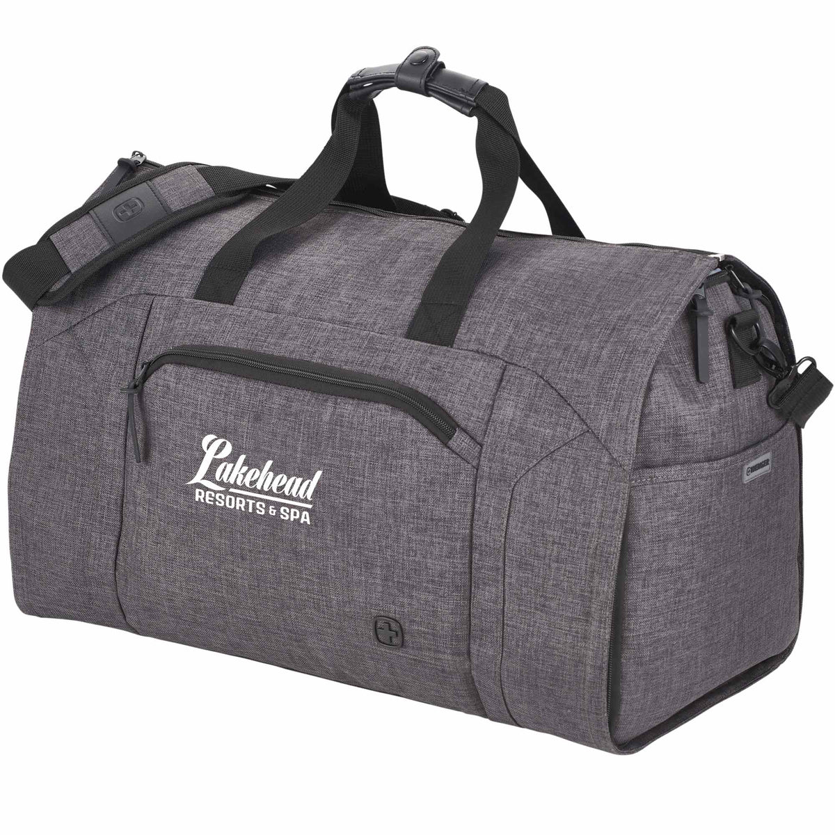 Wenger Getaway Garment Duffel Bag in Recycled PET Embroidery - Charcoal - Left Angle