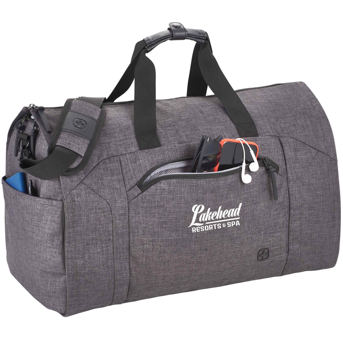 Wenger Getaway Garment Duffel Bag in Recycled PET Embroidery - Charcoal - Right Angle 2