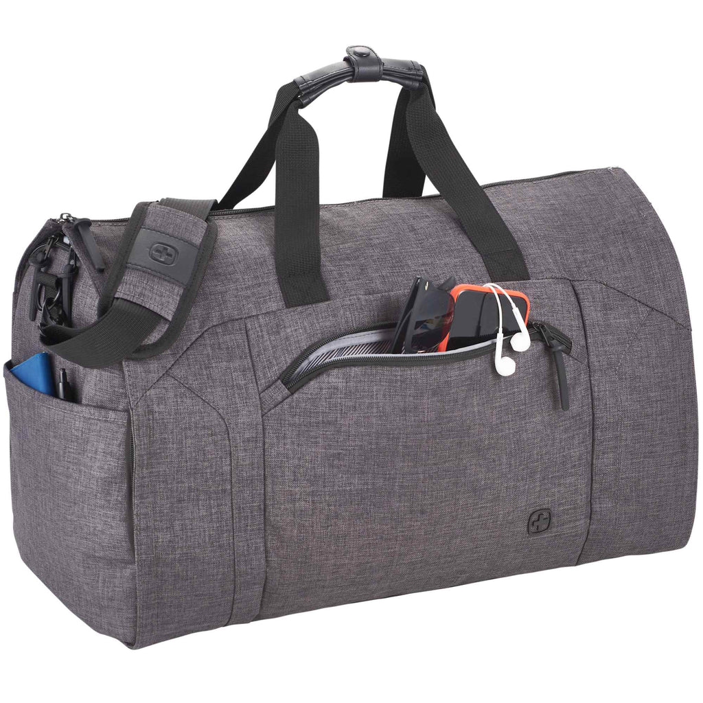 Wenger Getaway Garment Duffel Bag in Recycled PET Embroidery - Charcoal - Right Angle 4