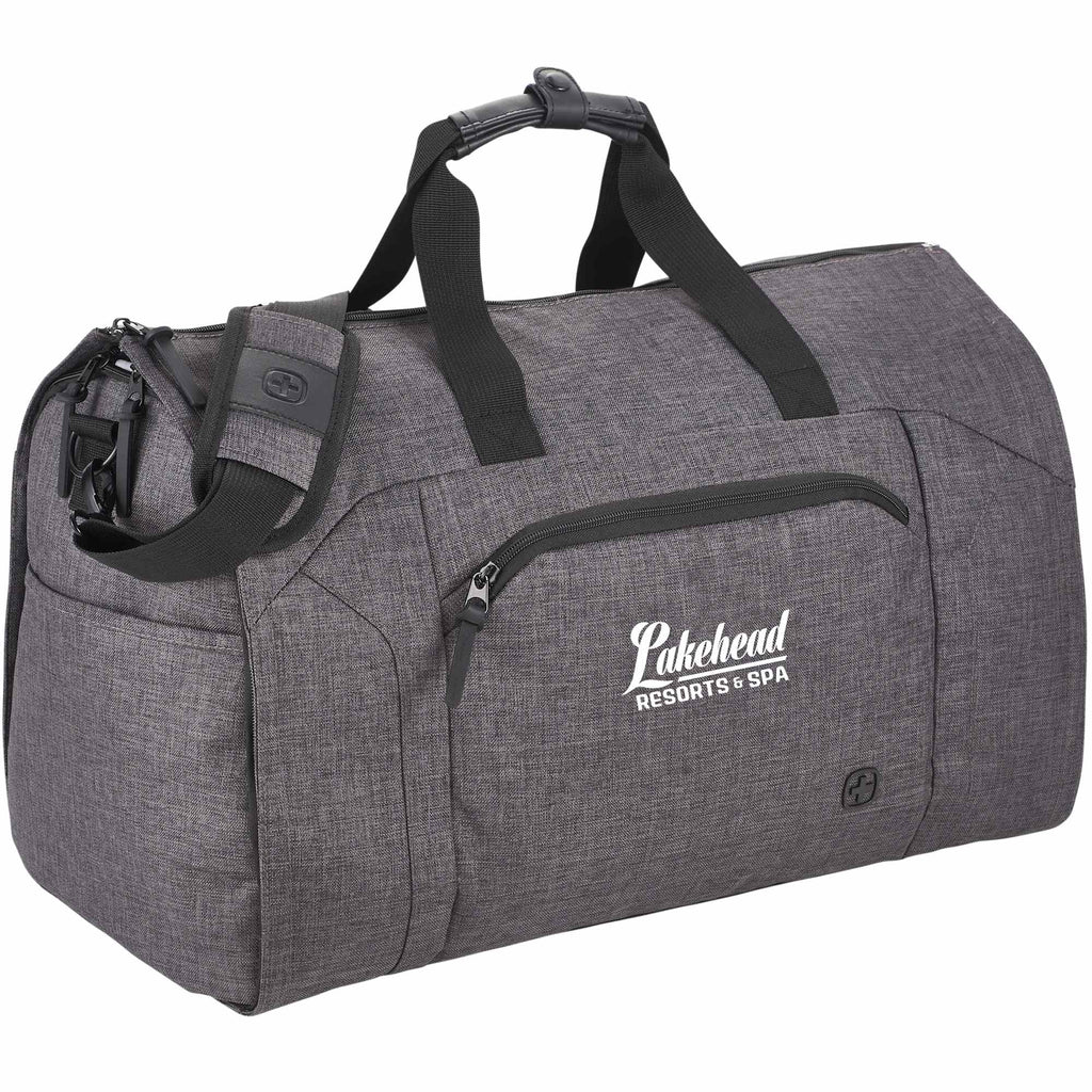 Wenger Getaway Garment Duffel Bag in Recycled PET Embroidery - Charcoal - Right Angle