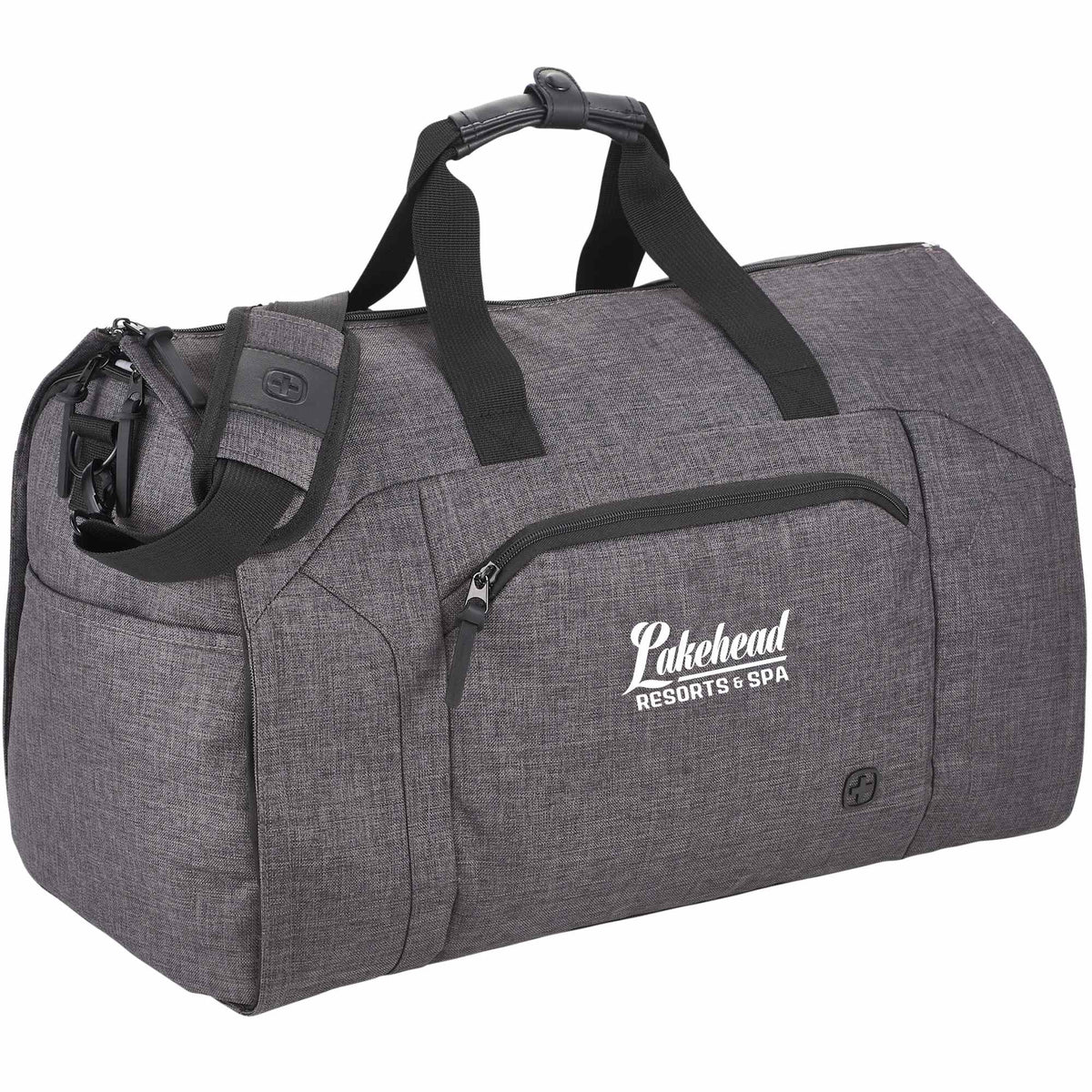 Wenger Getaway Garment Duffel Bag in Recycled PET Embroidery - Charcoal - Right Angle