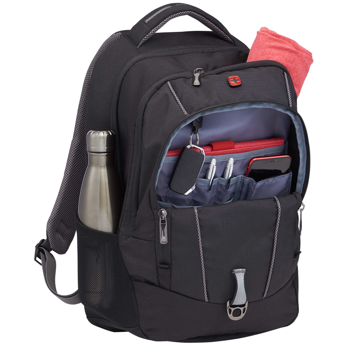 Wenger Origins Recycled Laptop Backpack, 15 Inch Embroidery - Black - Right Angle 2