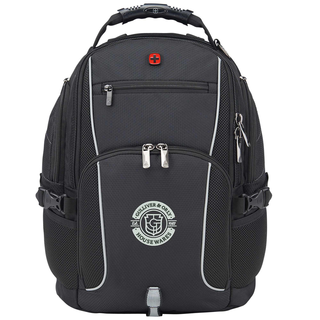 Wenger Pro Laptop Backpack with USB Port, 15 Inch Embroidery - Black - Front