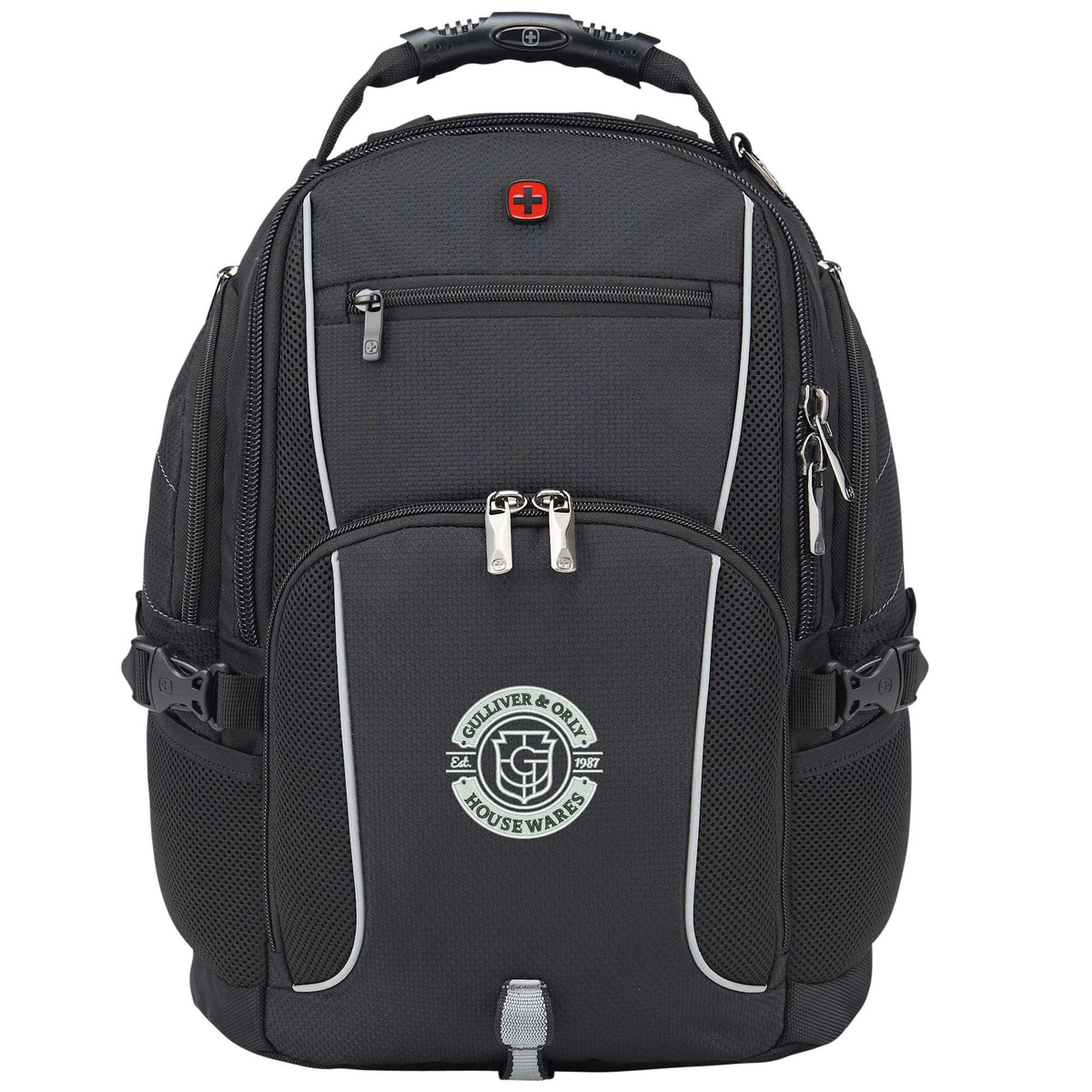 Wenger Pro Laptop Backpack with USB Port, 15 Inch Embroidery - Black - Front