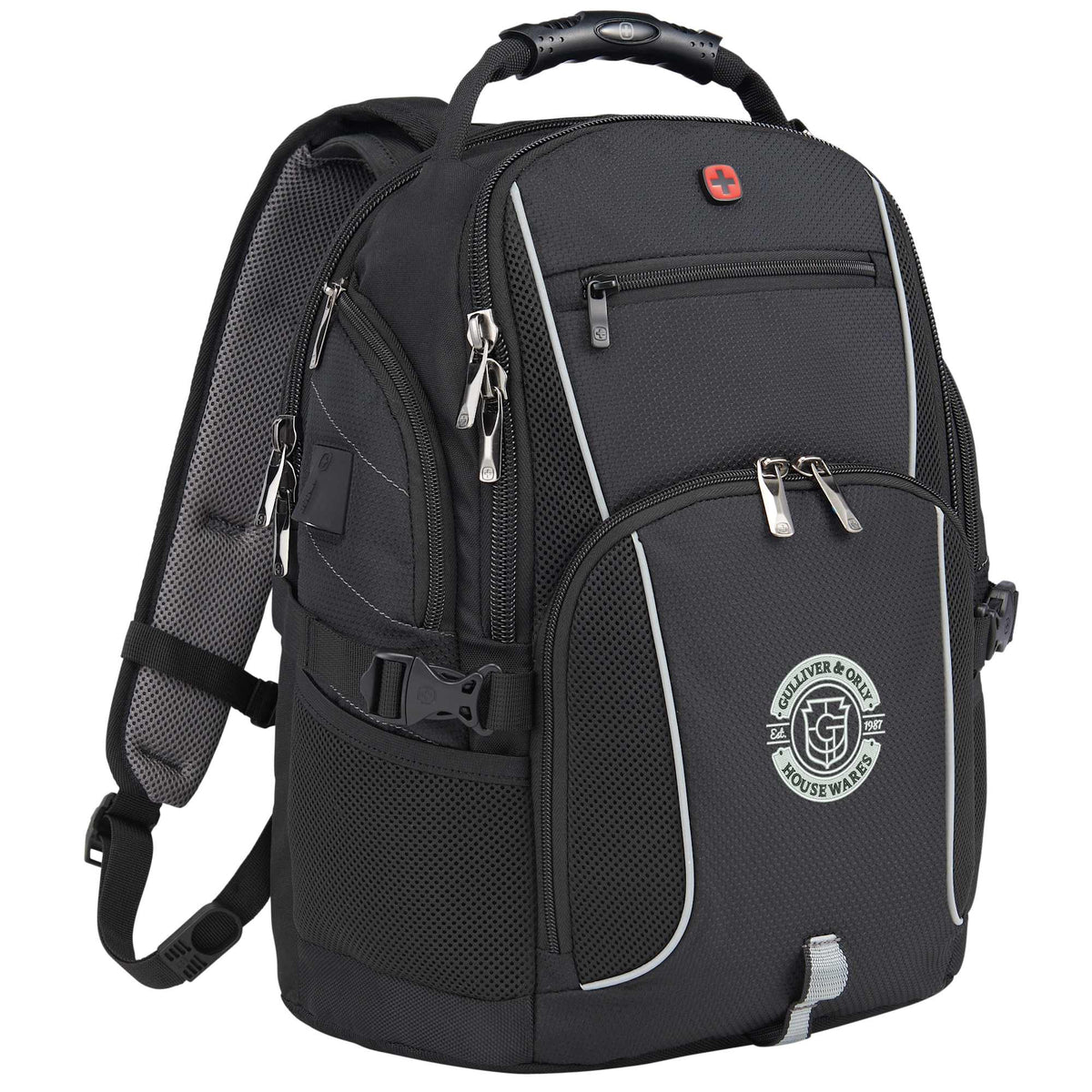 Wenger Pro Laptop Backpack with USB Port, 15 Inch Embroidery - Black - Right Angle
