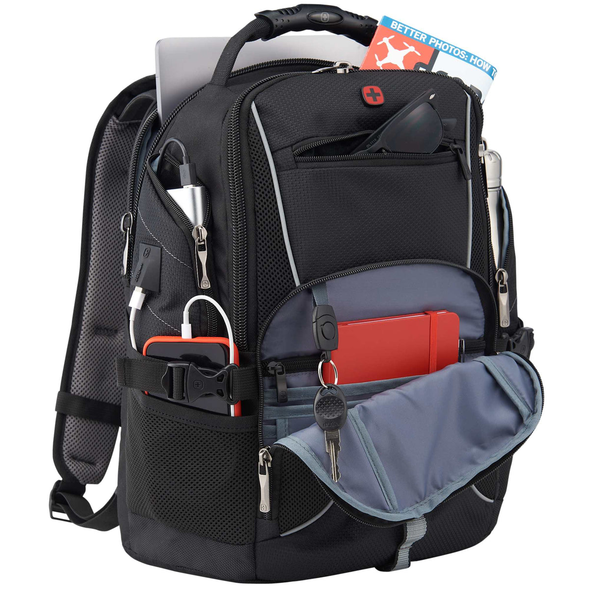 Wenger Pro Laptop Backpack with USB Port, 15 Inch Transfer - Black - Right Angle 3