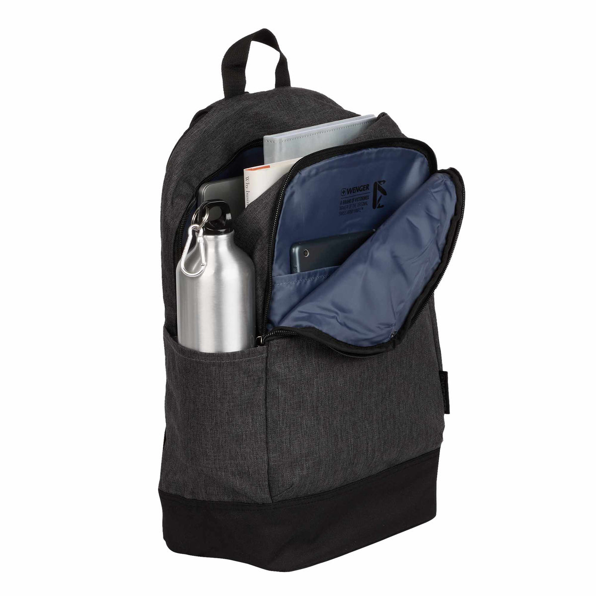 Wenger Storm Recycled Laptop Backpack, 15 Inch Embroidery - Black - Propped