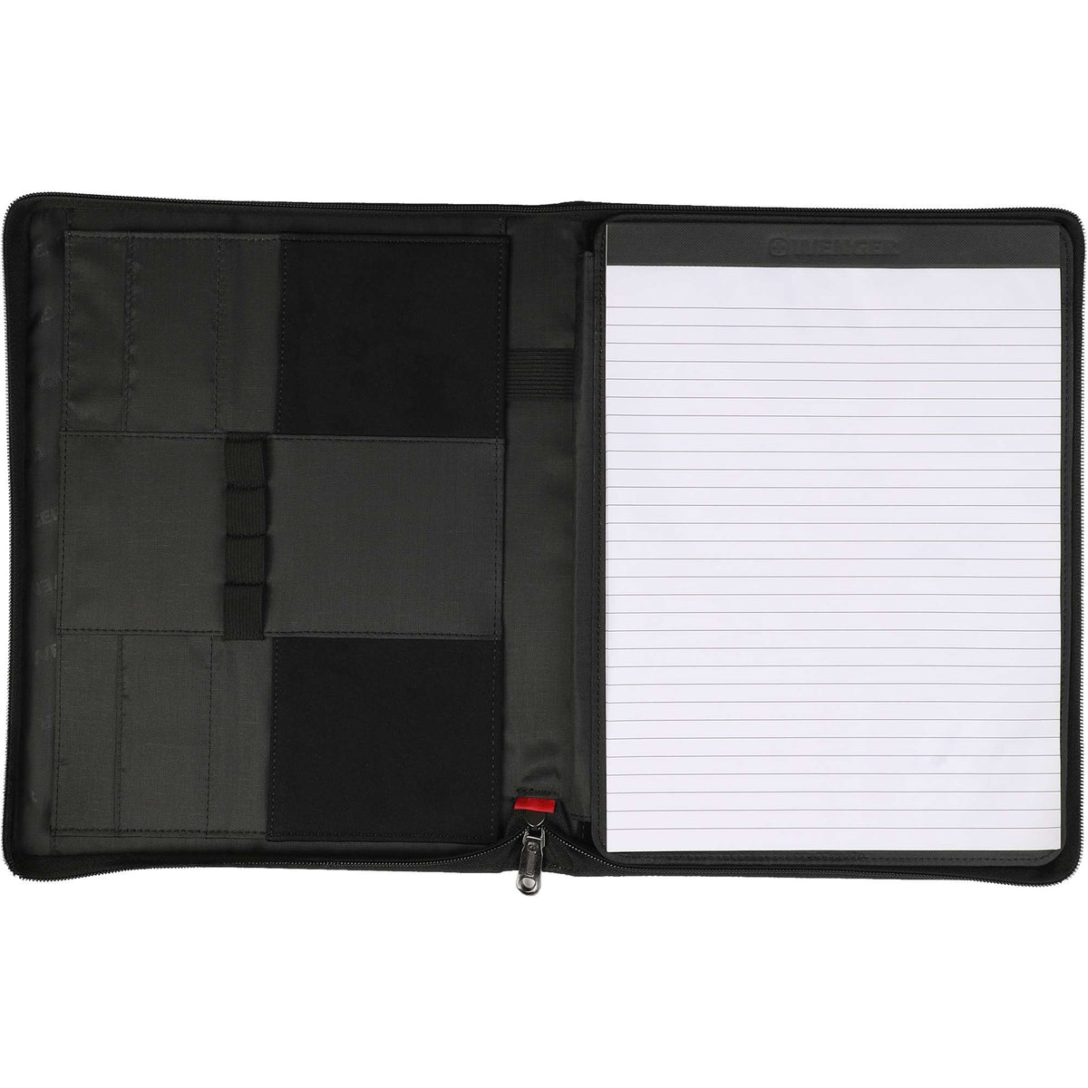 Wenger Tech Zip Padfolio in Recycled Polyester Debossing - Black - Open