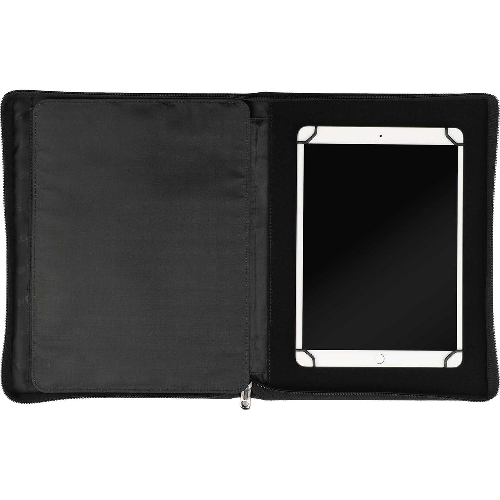 Wenger Tech Zip Padfolio in Recycled Polyester Debossing - Black - Propped 2
