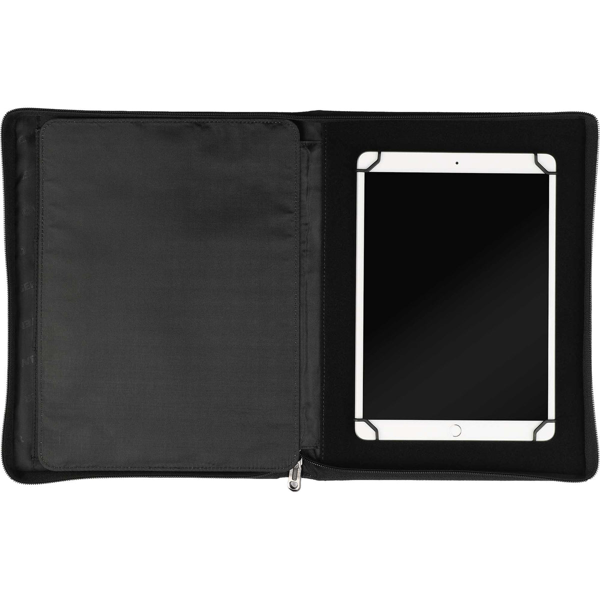 Wenger Tech Zip Padfolio in Recycled Polyester Debossing - Black - Propped 2