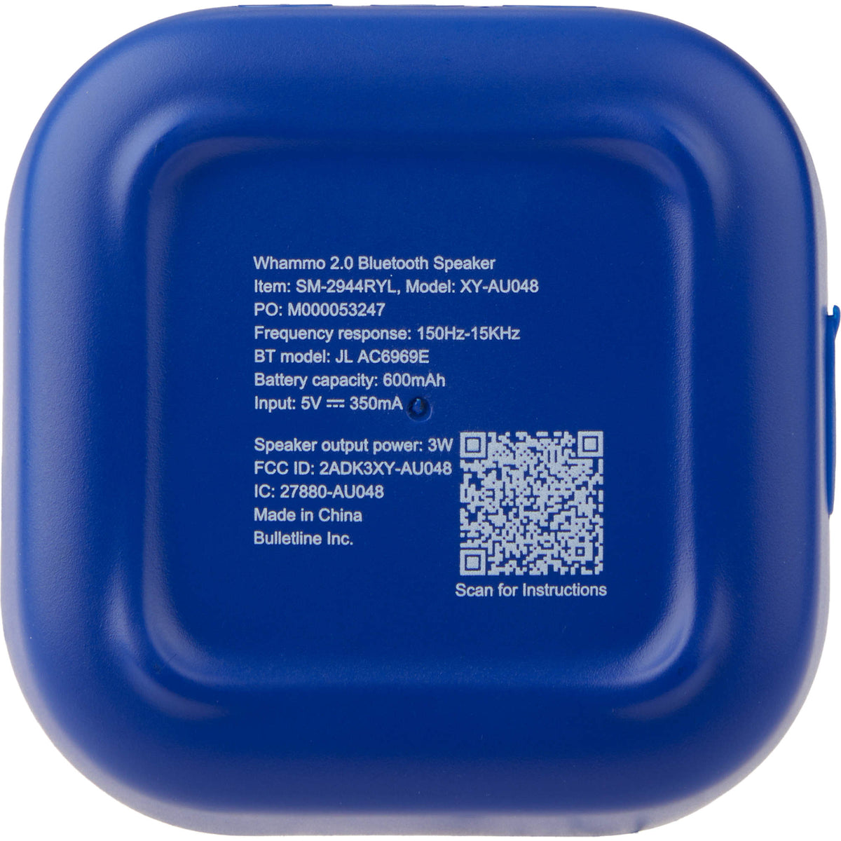 Whammo Compact Bluetooth Speaker, 3W Full Color - Royal - Back