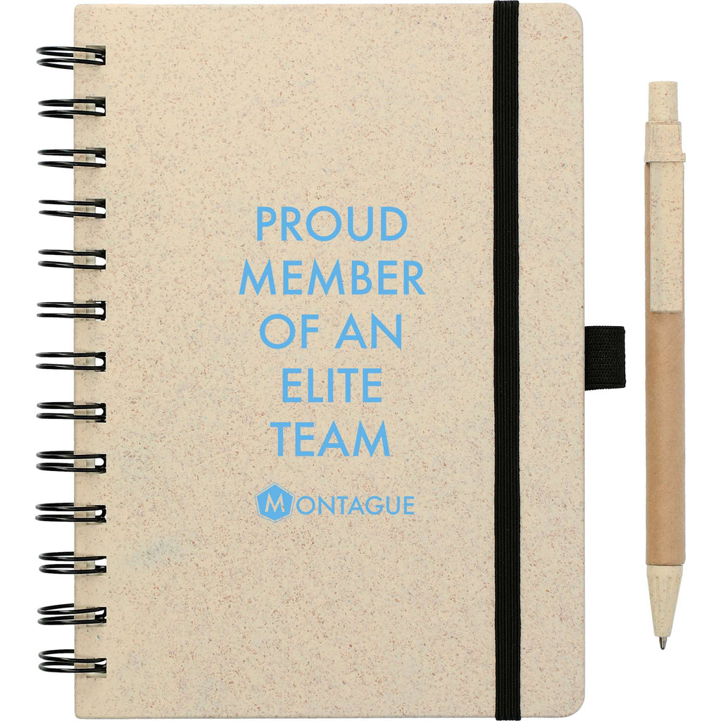 Wheat Straw Notebook with Matching Pen, 5 x 7 Inches - Beige - Front 2