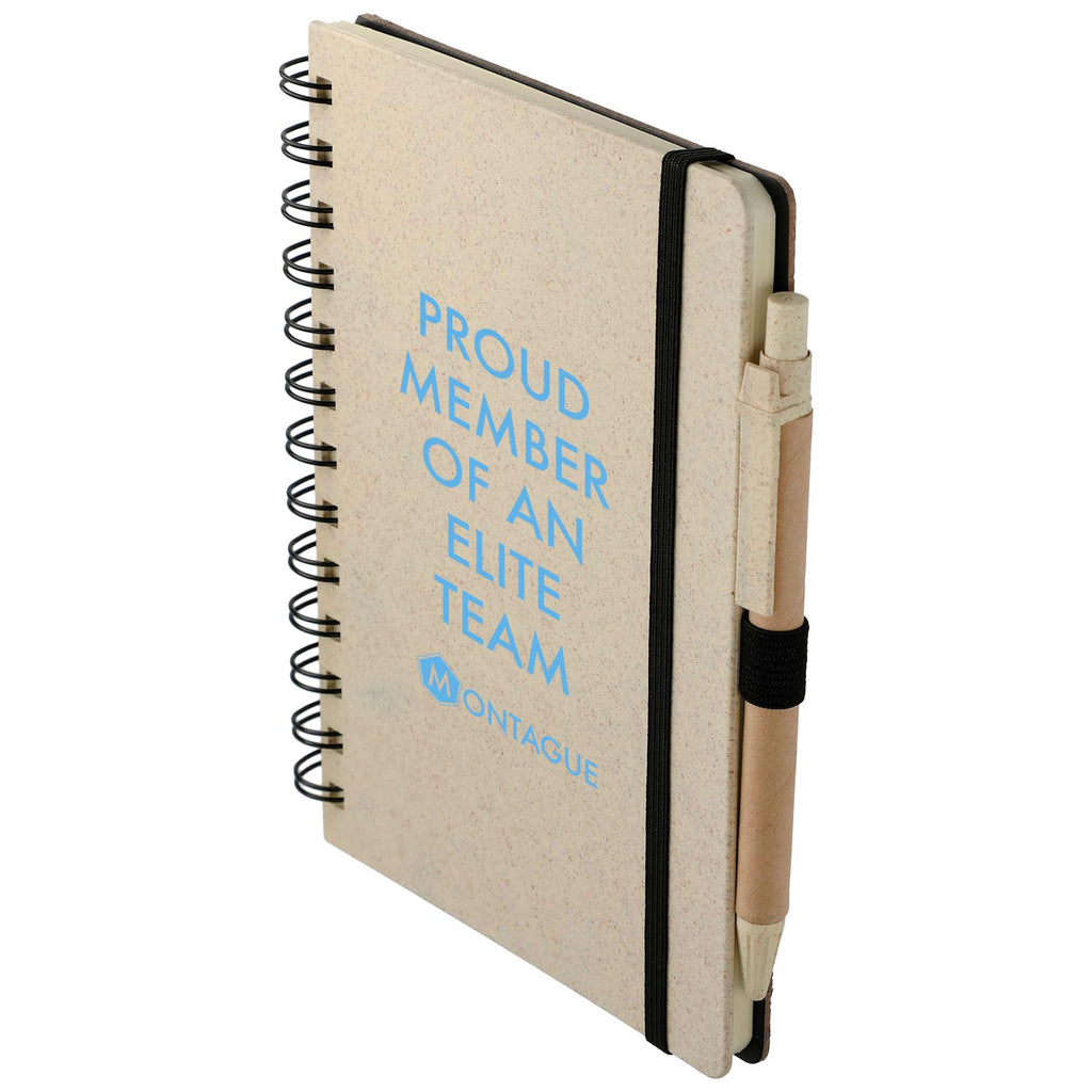 Wheat Straw Notebook with Matching Pen, 5 x 7 Inches - Beige - Left Angle