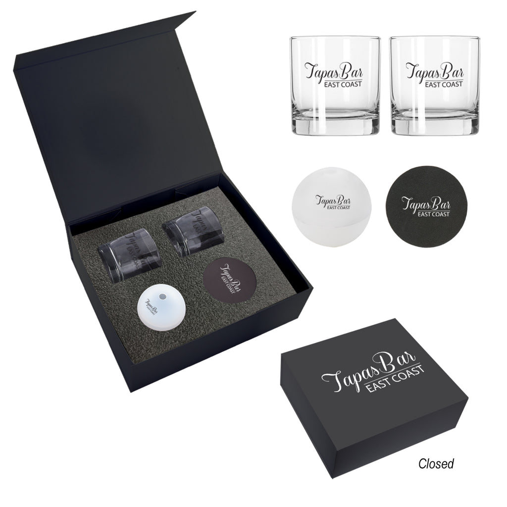 Whiskey Gift Set with Ice Spheres Debossing - Black - Silk Screen