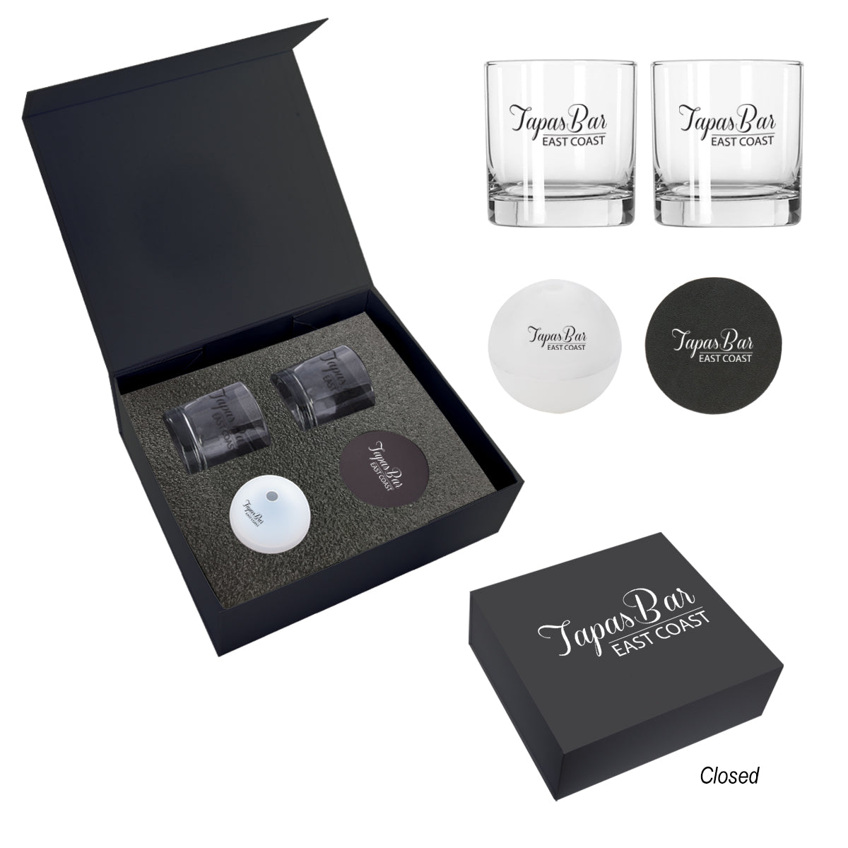 Whiskey Gift Set with Ice Spheres Debossing - Black - Silk Screen