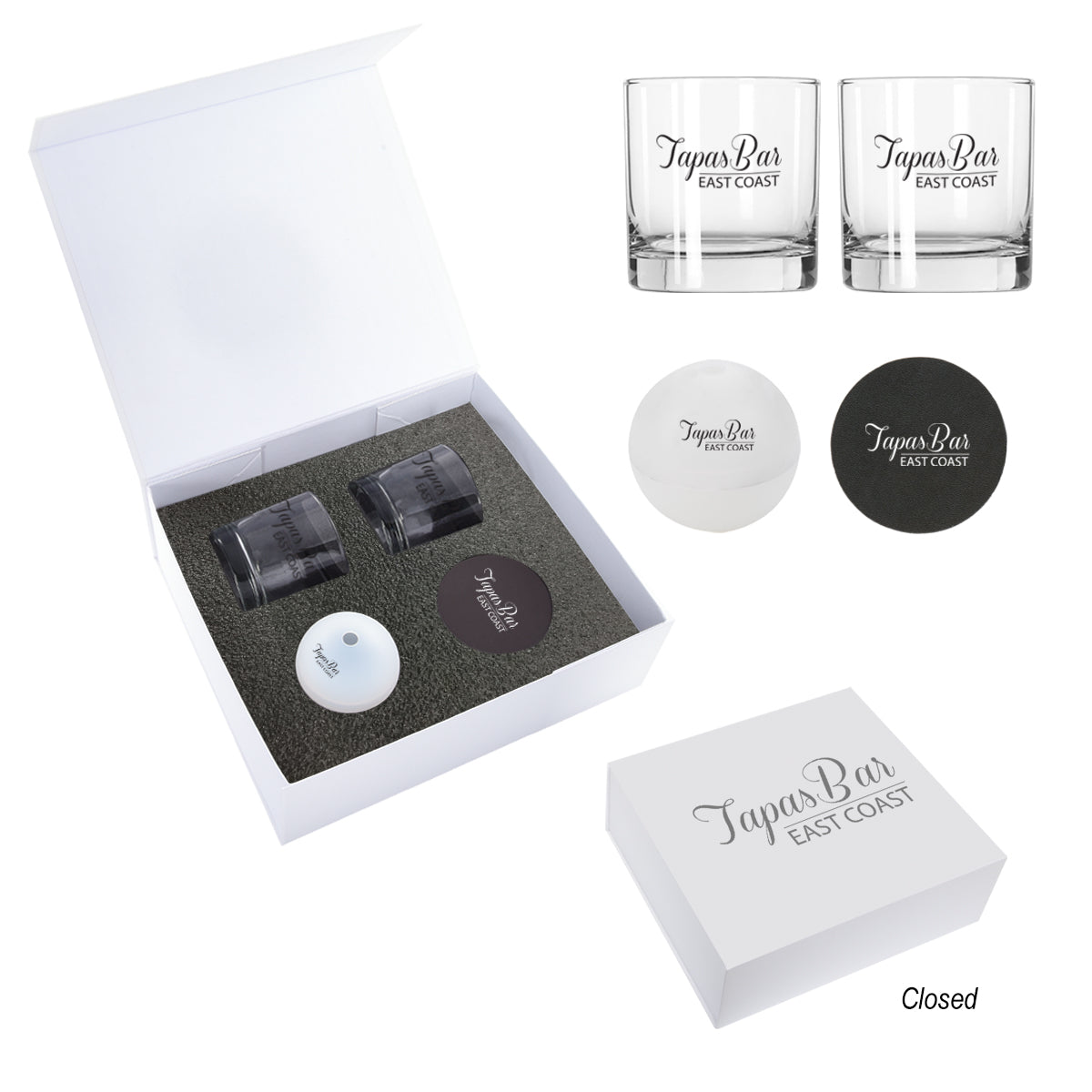 Whiskey Gift Set with Ice Spheres Debossing - White - Silk Screen