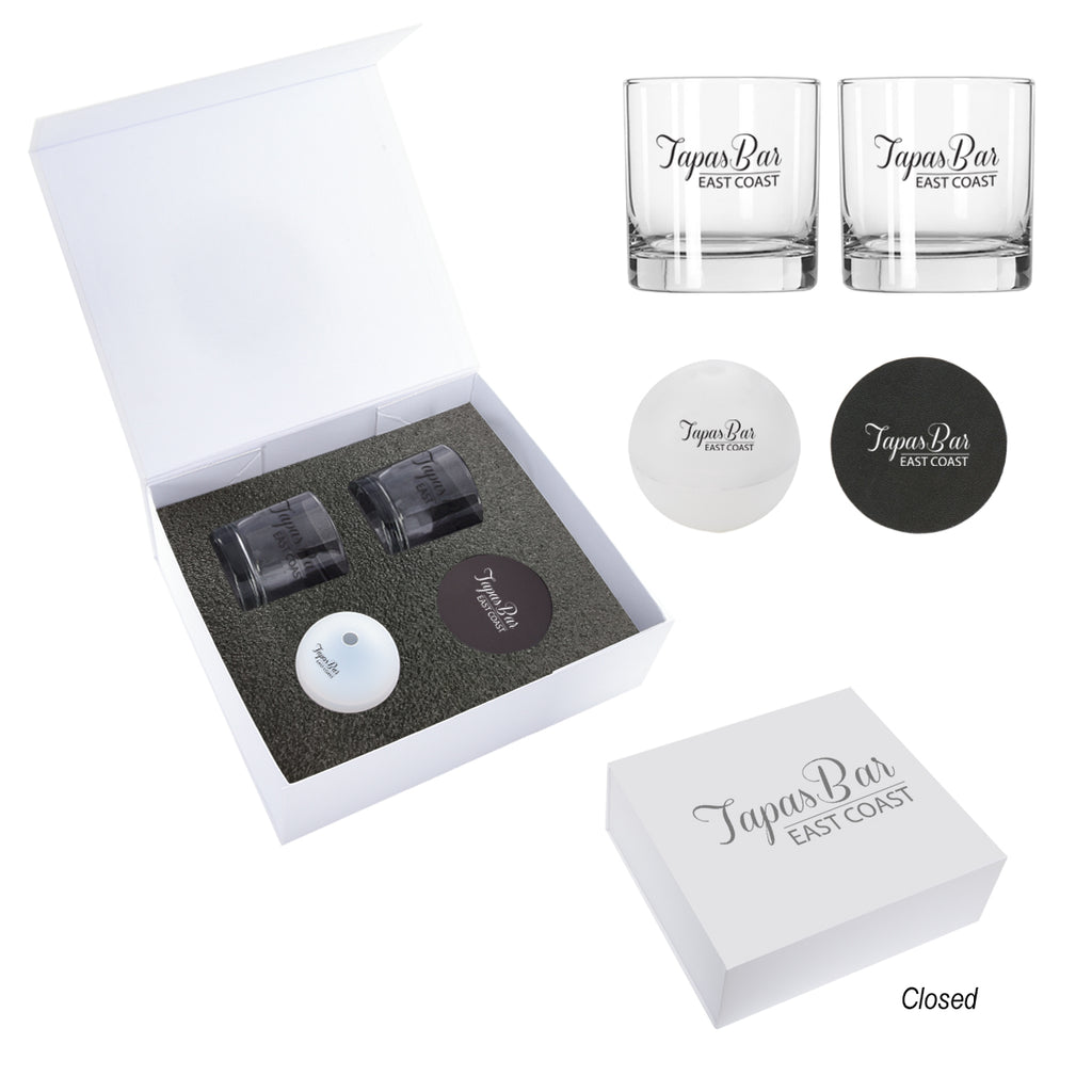 Whiskey Gift Set with Ice Spheres Debossing - White - Silk Screen