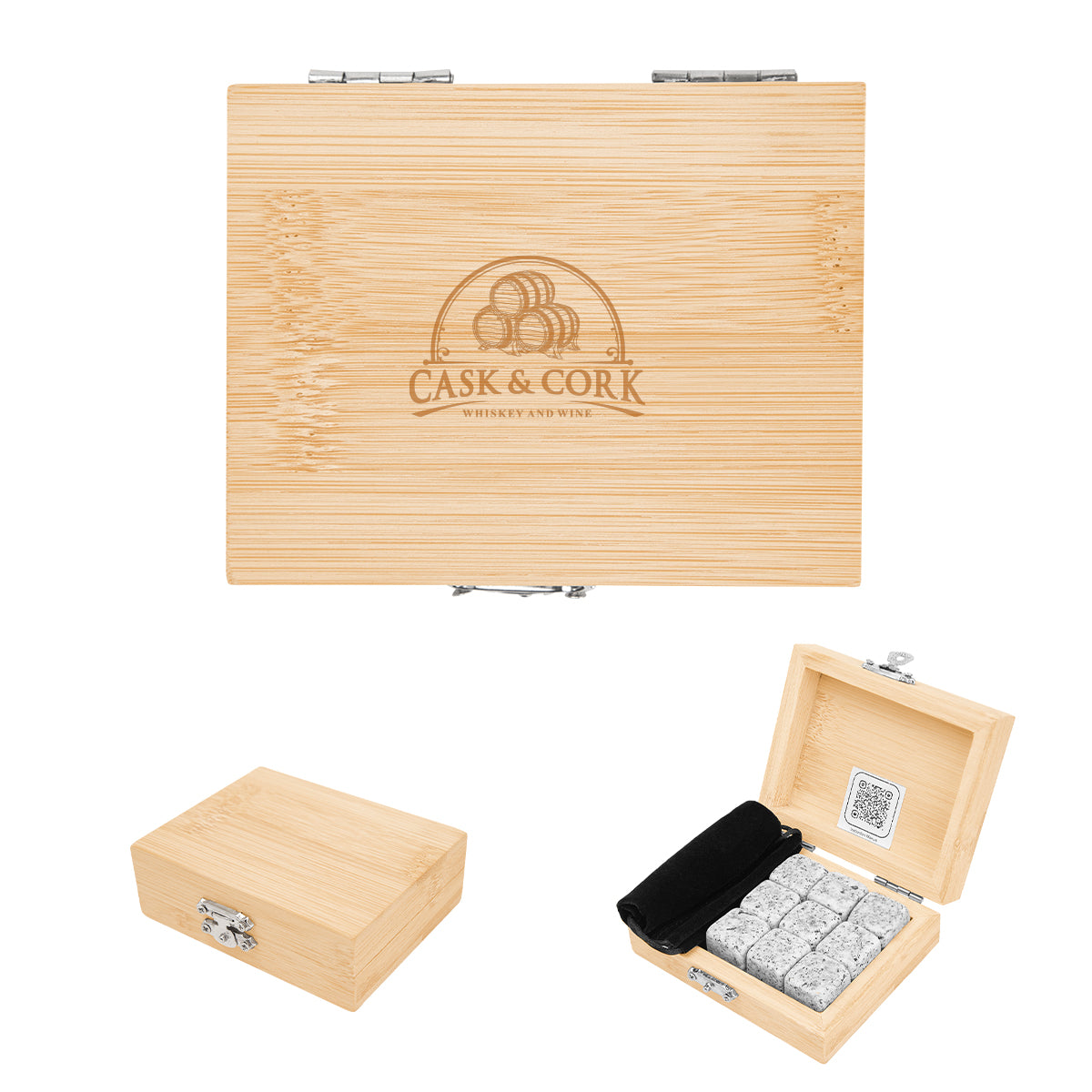 Whiskey Stone Ice Cubes in an FSC Bamboo Box - Laser Engraving