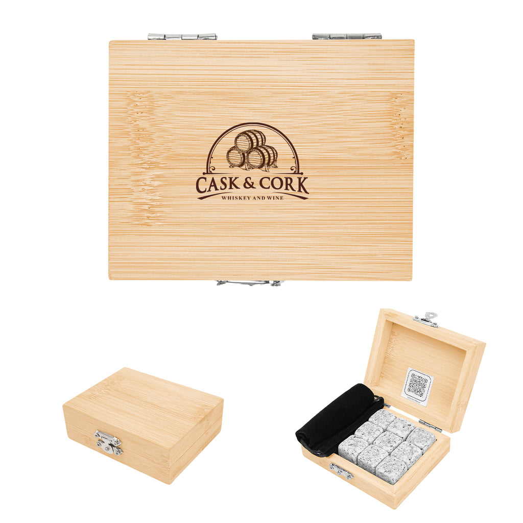 Whiskey Stone Ice Cubes in an FSC Bamboo Box - Silk Screen