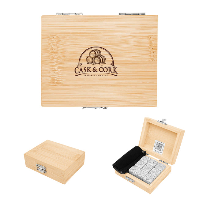 Whiskey Stone Ice Cubes in an FSC Bamboo Box