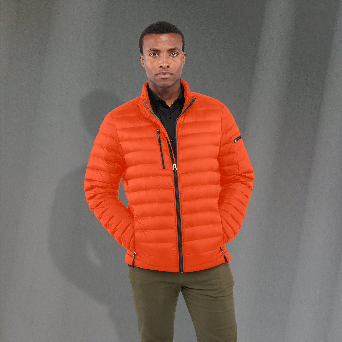 Whistler Lightweight Down Jacket for Men Embroidery - Orange - Front On Model
