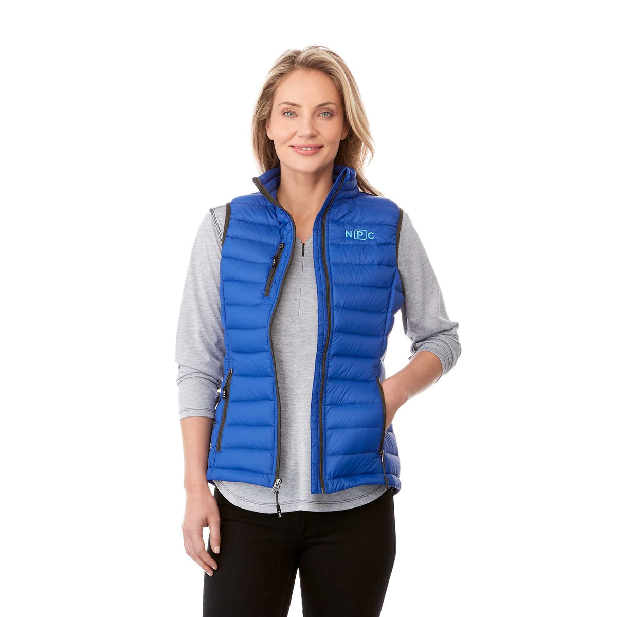 Whistler Lightweight Down Vest for Women Embroidery - New Royal - Front On Model