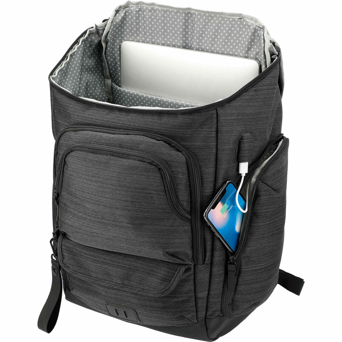 Whitby Laptop Backpack with USB Port and RFID Pocket, 15 Inch - Charcoal - Left Angle 2