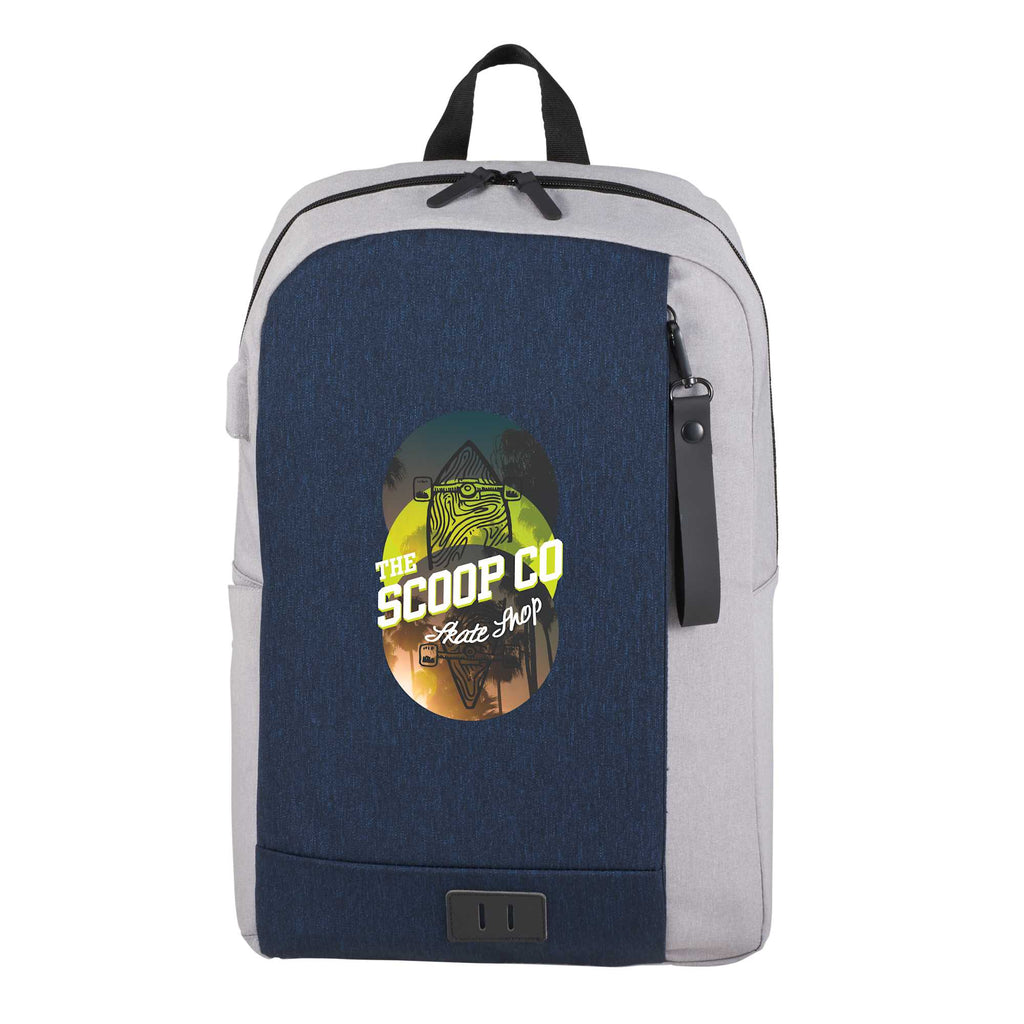 Whitby Slim Laptop Backpack with USB Port, 15 Inch Debossing - Navy/Gray - Front 2